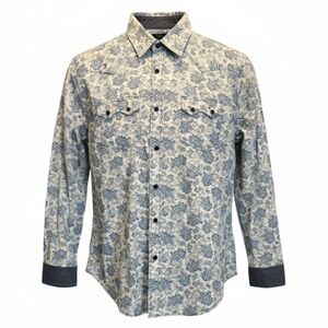 Cody James Western Shirt Blue & White Paisley Size XXL Long Sleeve pearl Snaps